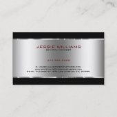 Moderne eenvoudige glanzende metallic zilver en zw visitekaartje (Achterkant)
