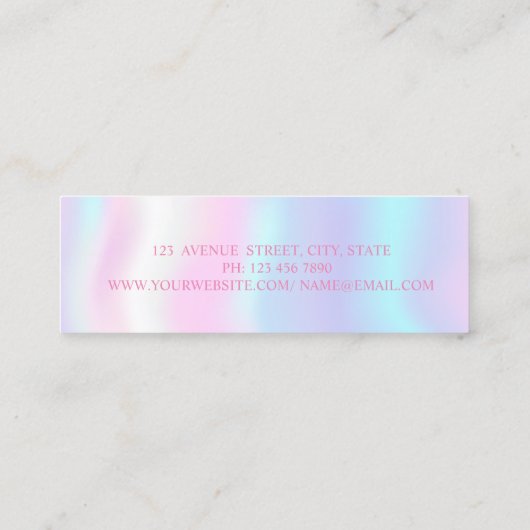 Moderne eenvoudige glitter lips, artiest holografe mini visitekaartje (Achterkant)