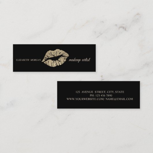 Moderne eenvoudige glitter lips, makende artiest mini visitekaartje (Voorkant / Achterkant)