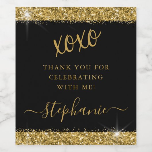 Moderne, eenvoudige Gold Black XOXO Hartelijk dank Wijn Etiket (Enkel label)
