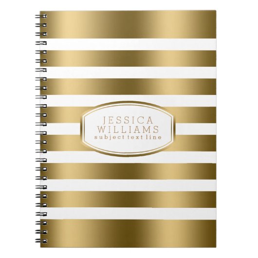 Moderne Eenvoudige Gold- en White Stripes-patroon Notitieboek (Voorkant)