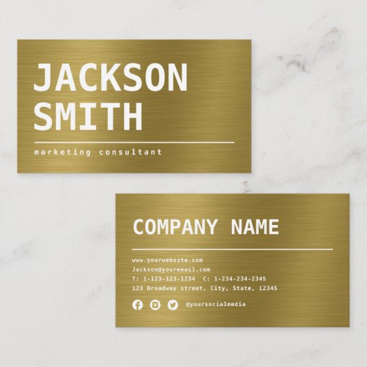 Moderne, eenvoudige Gold Metal professional Visitekaartje (Voorkant / Achterkant)