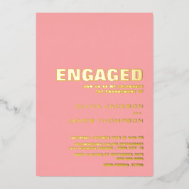 Moderne Eenvoudige Gold Text Pink Engagement Party Folie Uitnodiging