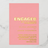 Moderne Eenvoudige Gold Text Pink Engagement Party Folie Uitnodiging (Voorkant)