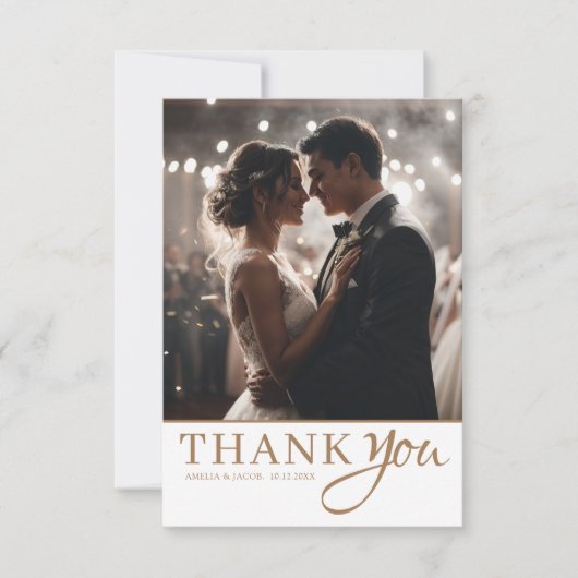 Moderne Eenvoudige Goud & Wit Huwelijk Dank u Bedankkaart (Voorkant)