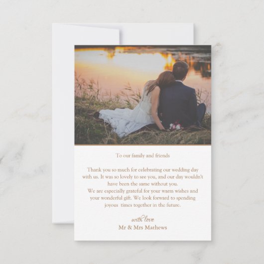 Moderne Eenvoudige Goud & Wit Huwelijk Dank u Bedankkaart (Achterkant)