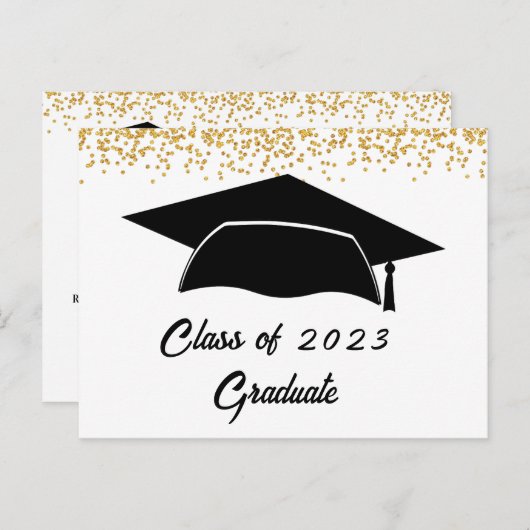 Moderne Eenvoudige Gouden Afstuderen Aankondigingskaart (Voorkant / Achterkant)