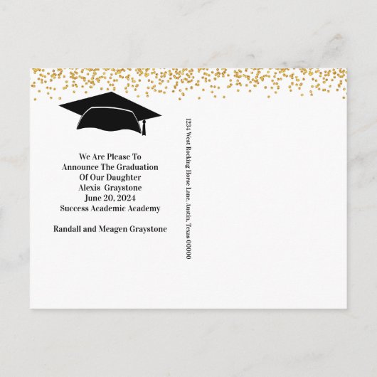 Moderne Eenvoudige Gouden Afstuderen Aankondigingskaart (Achterkant)