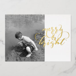 Moderne Eenvoudige Gouden Folie Foto Kerstkaart Uitnodiging