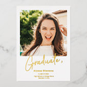 Moderne, eenvoudige gouden foto's afstuderen 2 folie uitnodiging (Voorkant)