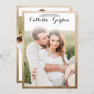 Moderne Eenvoudige Gouden Grens Fotocollage Trouwe Kaart