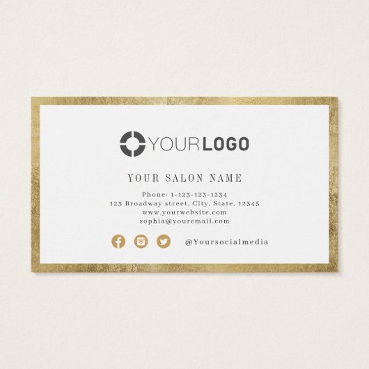 Moderne, eenvoudige gouden grenssalon afspeelkaart visitekaartje (Achterkant)