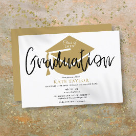 Moderne Eenvoudige Gouden Hoed Afstudeerfeest Kaart