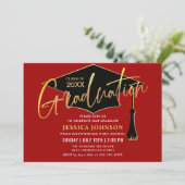 Moderne Eenvoudige Gouden Rood Afstudeerfeest Kaart (Staand voorkant)