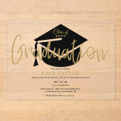 Moderne Eenvoudige Gouden Script Afstudeerfeest Acryl Uitnodigingen (Voorkant)