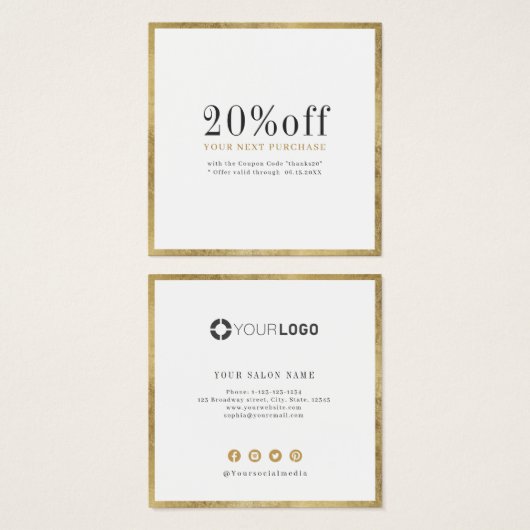 Moderne, eenvoudige goudprijs voor zakelijke korti vierkante visitekaartjes (Voorkant /achterkant)