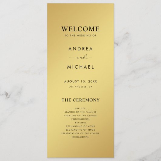 Moderne Eenvoudige Gradiënt Goud & Zwarte Huwelijk Programmakaart (Voorkant)