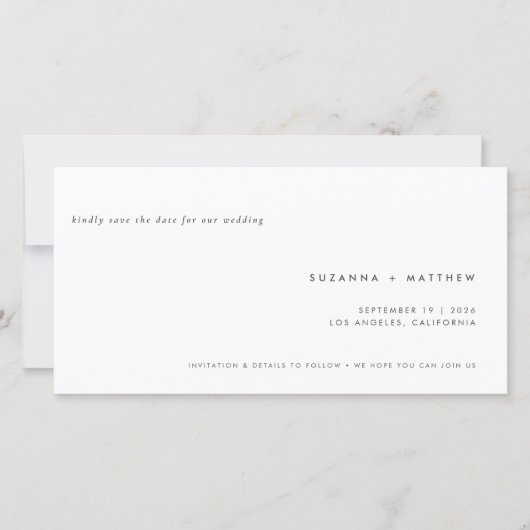Moderne, eenvoudige grijze bruiloft save the date (Voorkant)