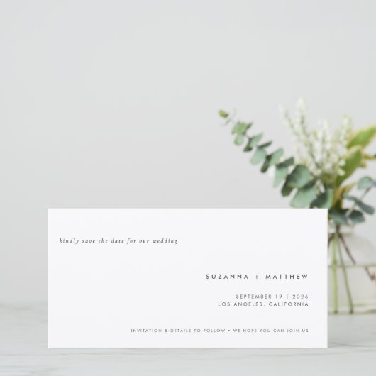 Moderne, eenvoudige grijze bruiloft save the date (Staand voorkant)