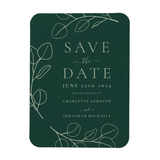Moderne Eenvoudige Groene Blad Bruiloft Magneet (Verticaal)
