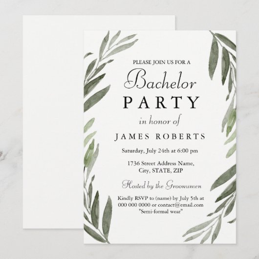 Moderne Eenvoudige Groene Blad Verlovingsfeest Uit Kaart (Voorkant / Achterkant)