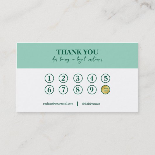 Moderne eenvoudige groene elegante minimalistische visitekaartje (Achterkant)