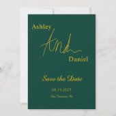 Moderne eenvoudige groene en gouden elegante chiqu save the date (Voorkant)