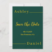 Moderne eenvoudige groene en gouden elegante chiqu save the date (Voorkant)