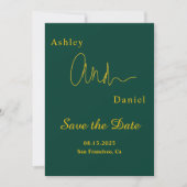 Moderne eenvoudige groene en gouden elegante chiqu save the date (Voorkant)