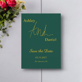 Moderne eenvoudige groene en gouden elegante chiqu save the date