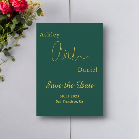 Moderne eenvoudige groene en gouden elegante chiqu save the date