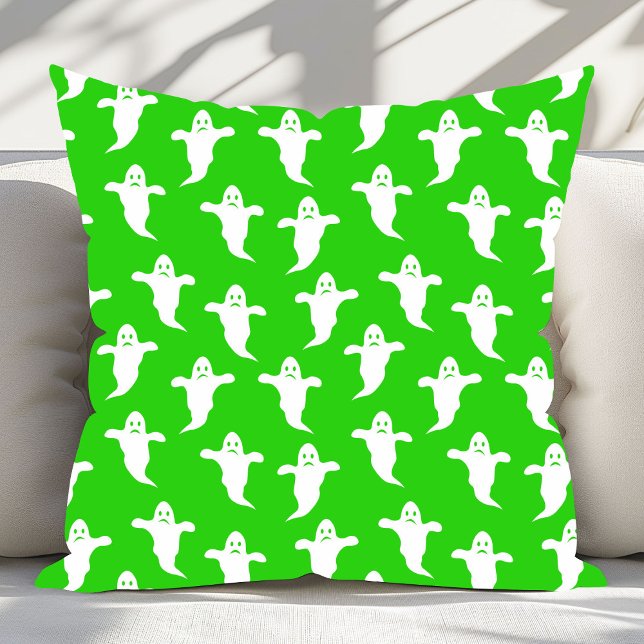 Moderne Eenvoudige Groene en Witte Geesten Hallowe Kussen (Creator heeft geüpload)
