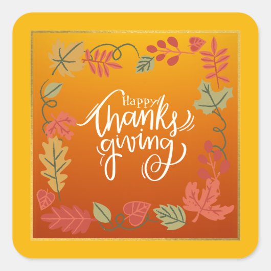 Moderne Eenvoudige Groene Herfst Herfst Thanksgivi Vierkante Sticker (Voorkant)