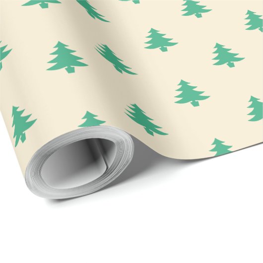 Moderne, eenvoudige, groene kerstbomen op beige cadeaupapier (Rol Hoek)