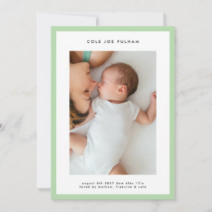 moderne eenvoudige groene lijst foto baby geboorte aankondiging