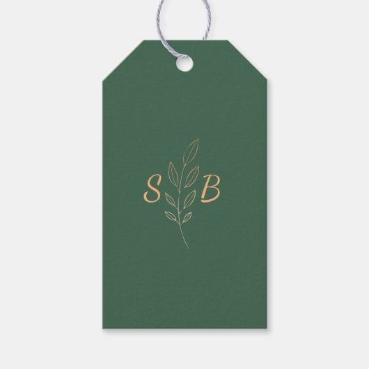 Moderne Eenvoudige Groene Monogram Elegante Huweli Cadeaulabel (Voorkant)