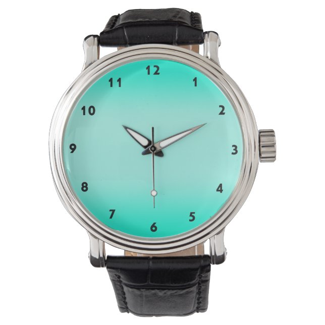 Moderne Eenvoudige groene Turquoise Verloopkleur Horloge (Voorkant)
