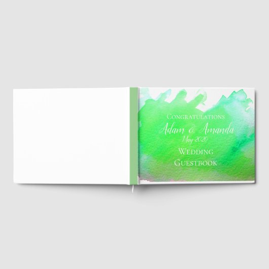 Moderne eenvoudige groene waterverf kunst bruiloft gastenboek (Volledig)