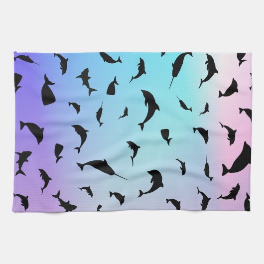 Moderne Eenvoudige haai walvis regenboog gradiënt Theedoek (Horizontaal)