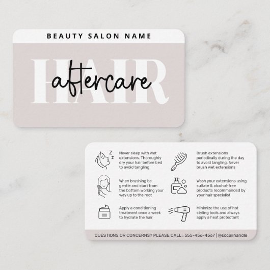 Moderne eenvoudige haaruitgangen na zorgverlening visitekaartje (Voorkant / Achterkant)
