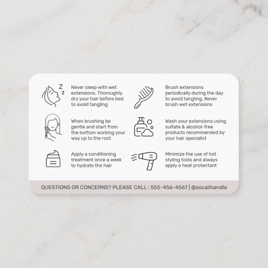 Moderne eenvoudige haaruitgangen na zorgverlening visitekaartje (Achterkant)