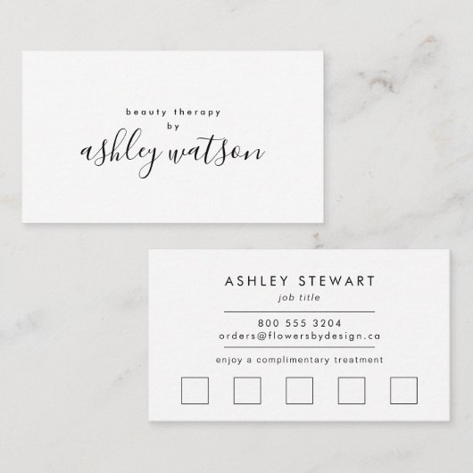 Moderne eenvoudige handgeschreven kalligrafie wit klantenkaartje (Voorkant / Achterkant)