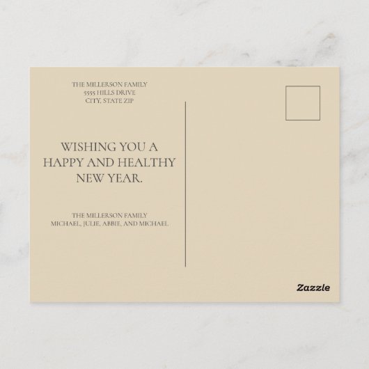 Moderne Eenvoudige Happy Nieuwjaar Foto van 4-seri Briefkaart (Achterkant)