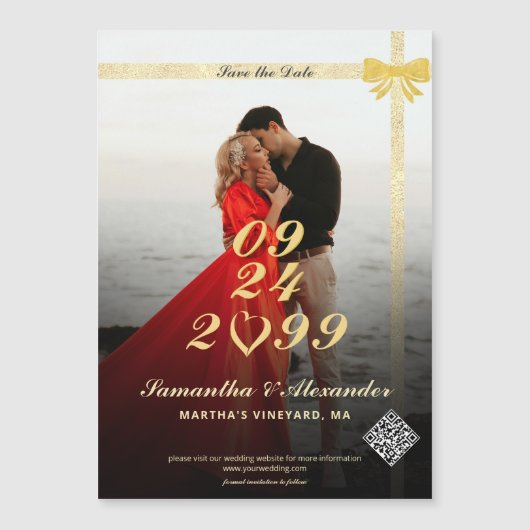 Moderne Eenvoudige Hartfoto Huwelijk Save the Date Magnetische Uitnodiging (Voorkant)