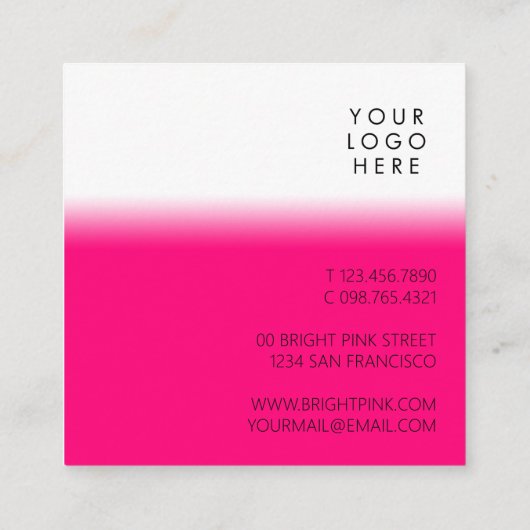 Moderne, eenvoudige, heldere, roze Logo wit Vierkante Visitekaartje (Achterkant)