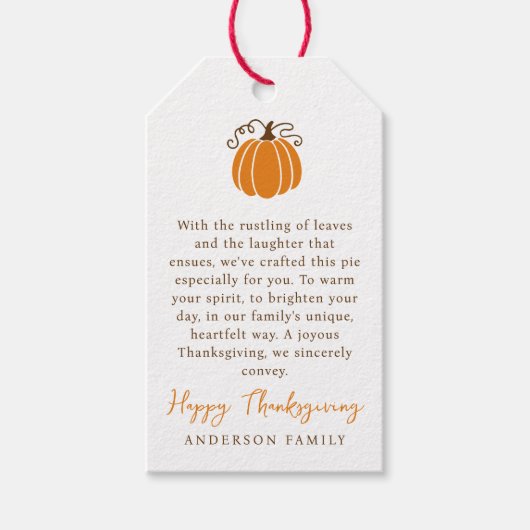 Moderne eenvoudige herfst pompoen Thanksgiving Cadeaulabel (Voorkant)