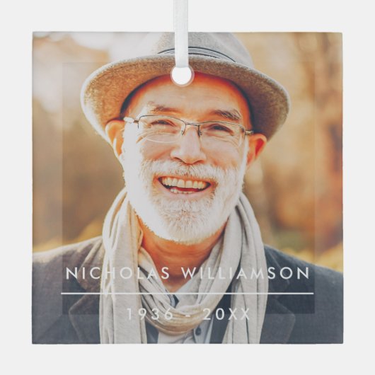 Moderne Eenvoudige herinnering Aangepaste foto Glas Ornament (Voorkant)