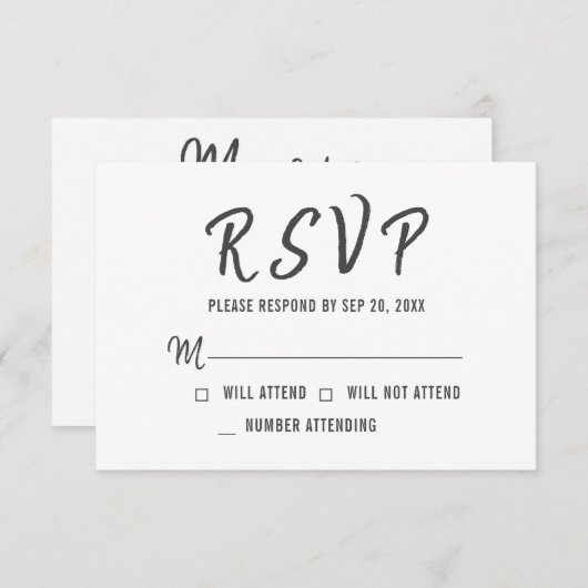 Moderne eenvoudige herinneringsreactie RSVP kaartje (Voorkant / Achterkant)