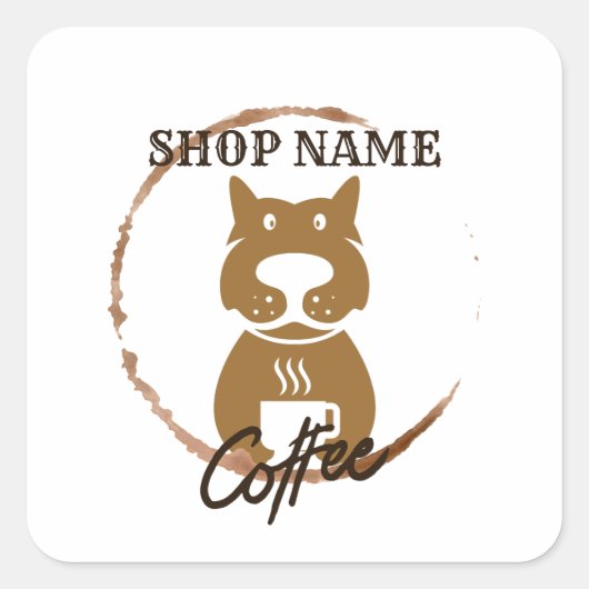 Moderne Eenvoudige Hond Cafe Koffiewinkel Vierkante Sticker (Voorkant)