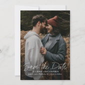 Moderne eenvoudige huwelijksfoto met script save the date (Voorkant)